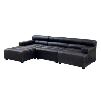 Right Arm Antique Black Leather Modular Sofas, King