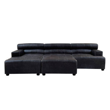 Right Arm Antique Black Leather Modular Sofas, King