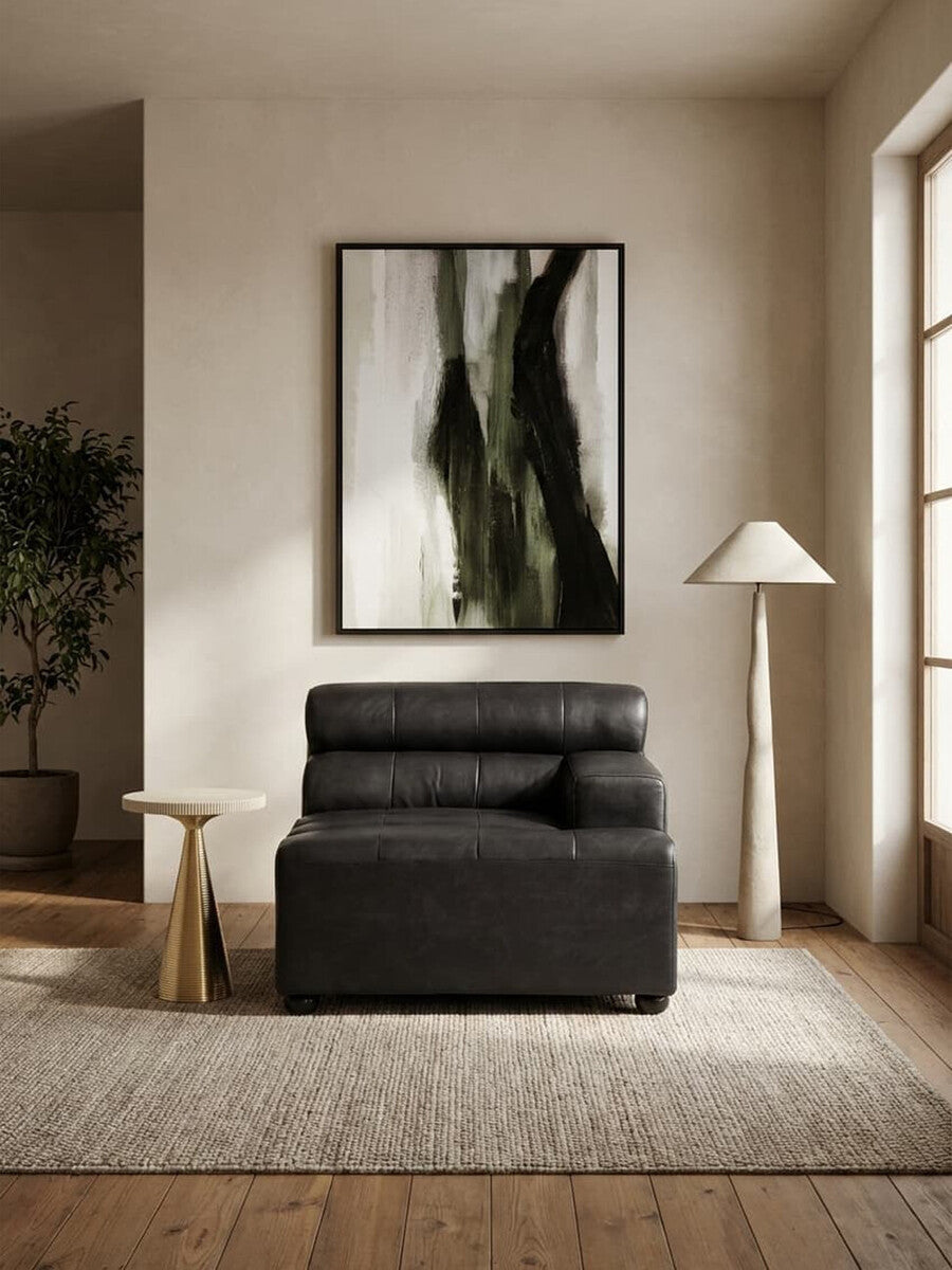 Right Arm Antique Black Leather Modular Sofas, King