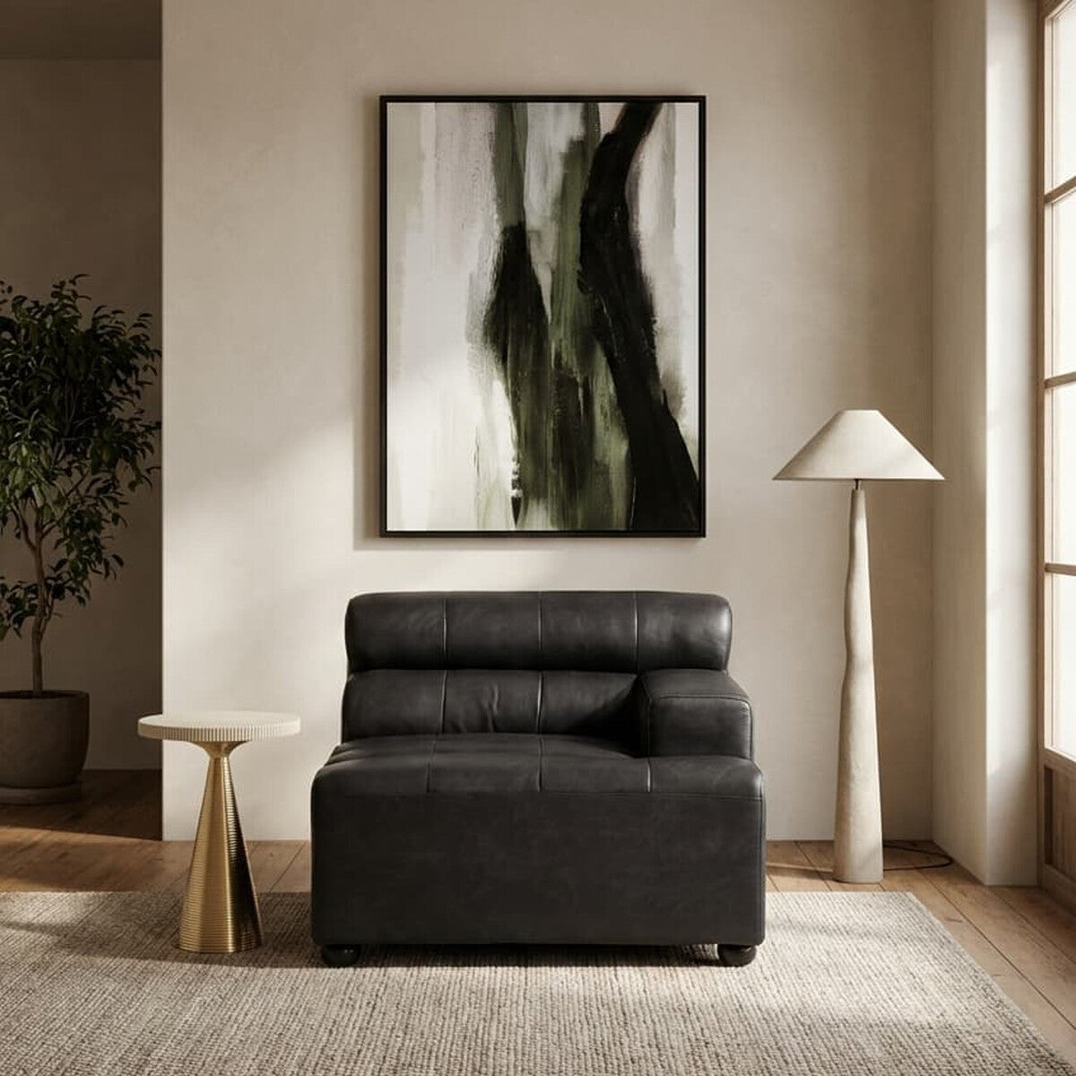 Right Arm Antique Black Leather Modular Sofas, King