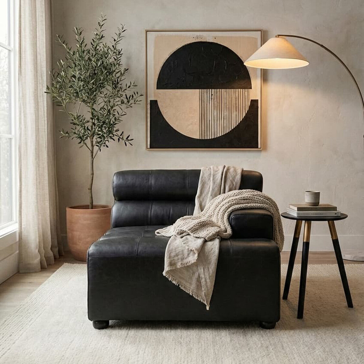 Right Arm Antique Black Leather Modular Sofas, King